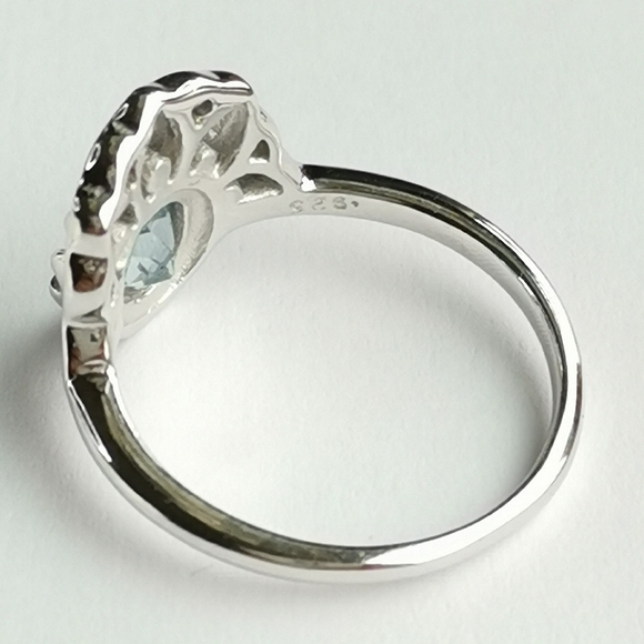 Sky Blue Topaz Ring in Sterling Silver with Lotus Flower tiara size 7 NEW - Picture 4 of 7